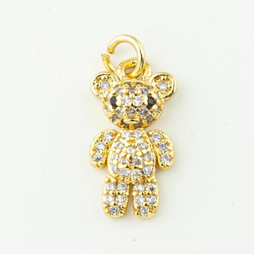 Cubic Zirconia Micro Pave Brass Pendant, Bear, fashion jewelry & micro pave cubic zirconia & for woman, golden, 18x8mm, Hole:Approx 3mm, 50PCs/Lot, Sold By Lot