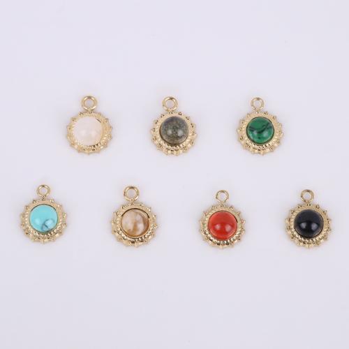 Stainless Steel Pendants, 316 Stainless Steel, with Natural Stone, different materials for choice, golden, 11x8.50mm, 10PCs/Bag, Sold By Bag