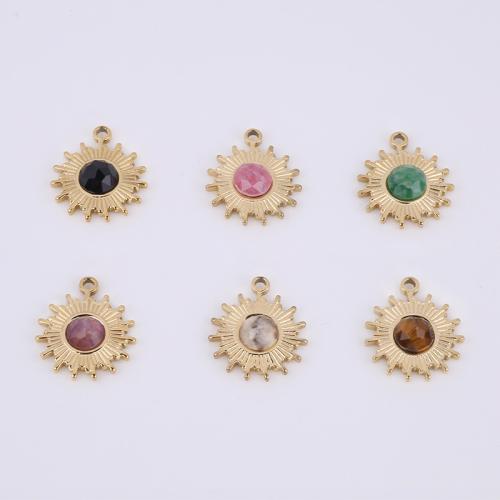 Stainless Steel Pendants, 316 Stainless Steel, with Natural Stone, Vacuum Ion Plating, different materials for choice, golden, 19x16mm, 10PCs/Bag, Sold By Bag