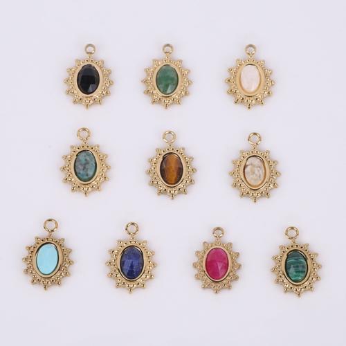 Stainless Steel Pendants 316 Stainless Steel with Natural Stone Vacuum Ion Plating golden Sold By Bag