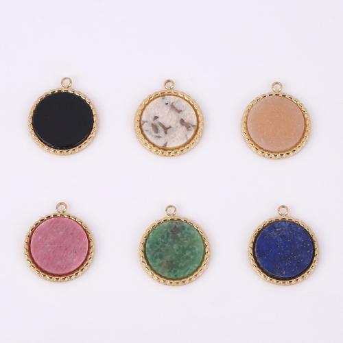 Stainless Steel Pendants, 316 Stainless Steel, with Natural Stone, Vacuum Ion Plating, different materials for choice, golden, 15.50mm, 10PCs/Bag, Sold By Bag