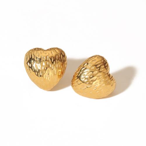Stainless Steel Stud Earrings, 304 Stainless Steel, Heart, 18K gold plated, fashion jewelry & for woman, golden, 19.30x19.30mm, Sold By Pair