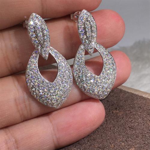 Cubic Zirconia Micro Pave Brass Earring, fashion jewelry & micro pave cubic zirconia & for woman, 39mm, Sold By Pair