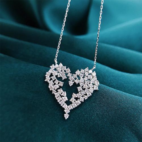 Sweater Chain Necklace, Brass, Heart, fashion jewelry & micro pave cubic zirconia & for woman, 21mm, Sold Per Approx 45 cm Strand