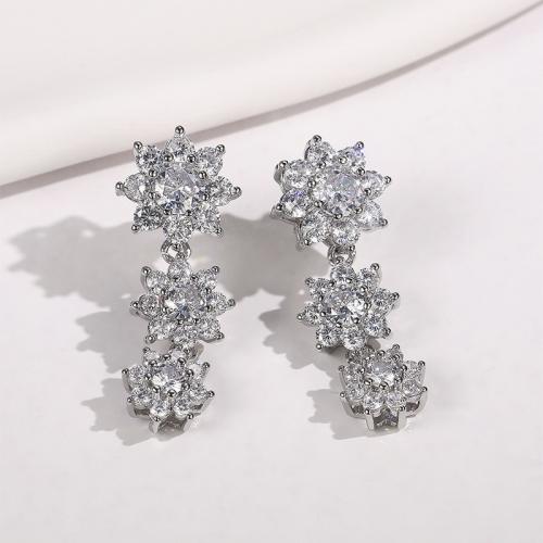 Cubic Zirconia Micro Pave Brass Earring, fashion jewelry & micro pave cubic zirconia & for woman, 30x11mm, Sold By Pair