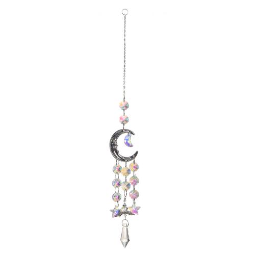 Wind Chimes Outdoor and Home Decoration , Tibetan Style, with Crystal, Moon, silver color plated, for home and office, nickel, lead & cadmium free, 40x360mm, Sold By PC