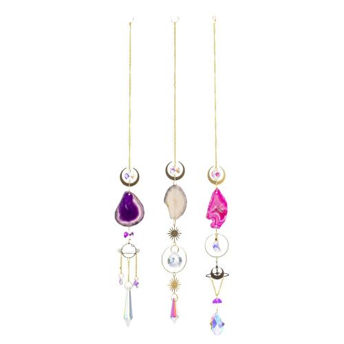 Hanging Ornaments, Tibetan Style, with Agate & Crystal, gold color plated, for home and office & different size for choice, more colors for choice, nickel, lead & cadmium free, Sold By PC