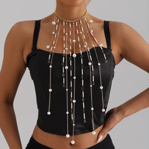 Body Chain Jewelry, Tibetan Style, with Plastic Pearl, gold color plated, for woman, nickel, lead & cadmium free, Sold By PC