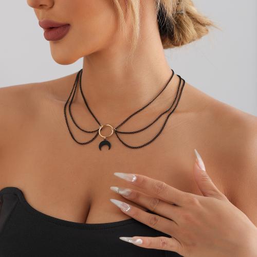 Zinc Alloy Jewelry Necklace Moon plated three layers & for woman black nickel lead & cadmium free Sold By PC