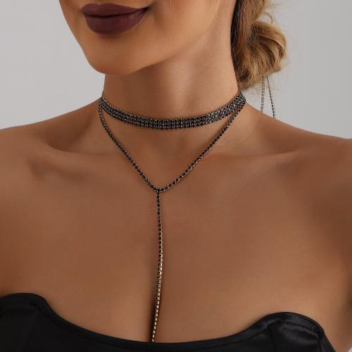 Zinklegierung Schmuck Halskette, plattiert, für Frau & mit Strass, keine, frei von Nickel, Blei & Kadmium, verkauft von PC