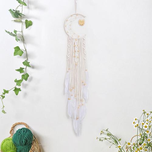 Fashion Dream Catcher, Iron, with Feather & Polyester and Cotton & Wood, handmade, for home and office & Bohemian style, white, nickel, lead & cadmium free, 200x1100mm, Sold By PC