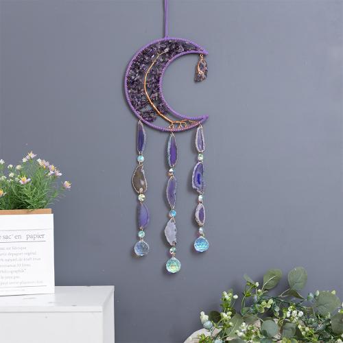 Hanging Ornaments, Iron, with leather cord & Agate & Amethyst & Brass, handmade, for home and office, purple, nickel, lead & cadmium free, 200x650mm, Sold By PC