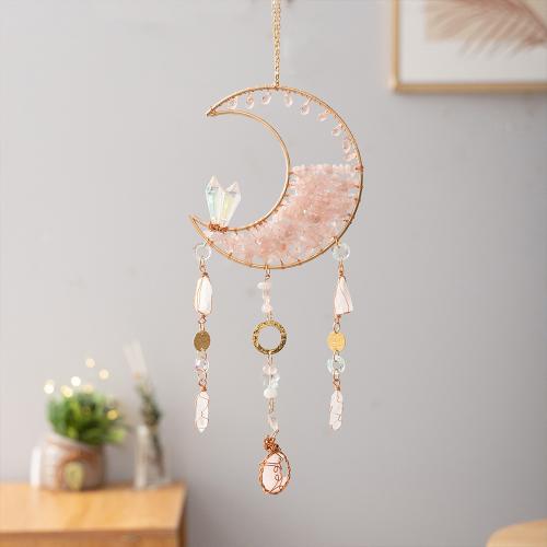 Fashion Dream Catcher, Brass, with Natural Stone, handmade, for home and office, pink, nickel, lead & cadmium free, 140x430mm, Sold By PC