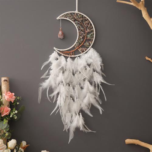Fashion Dream Catcher, Iron, with leather cord & Feather & Brass, handmade, for home and office, nickel, lead & cadmium free, 200x700mm, Sold By PC