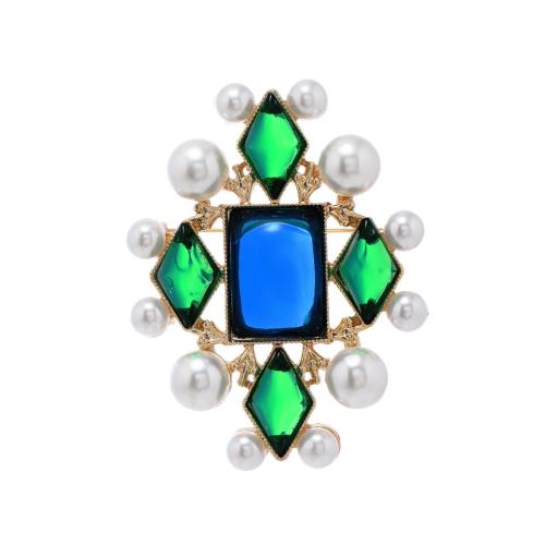 Tibetan Style Brooches, with Resin & Plastic Pearl, plated, for woman & with rhinestone, green, 56x74mm, Sold By PC