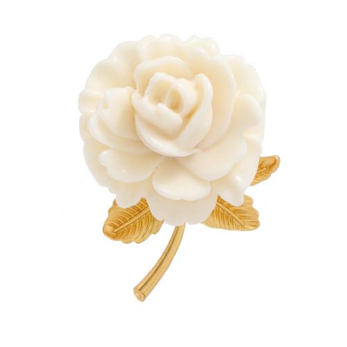 Tibetan Style Brooches, with Resin, Flower, plated, for woman, golden, 73x55mm, Sold By PC