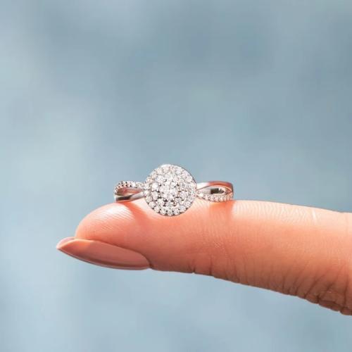Köbös Circonia mikro egyengetni sárgaréz gyűrű, galvanizált, mikro egyengetni cirkónia & a nő, ezüst, Által értékesített PC