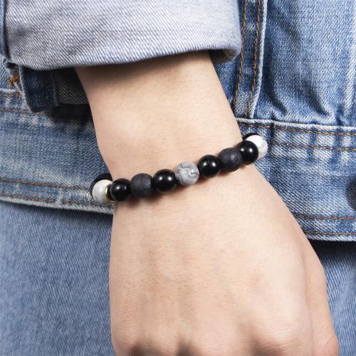 Gemstone Bracelets, Lava, with Cotton Thread & Glass, plated, Adjustable & Unisex, black, Length:17-25 cm, Sold By PC