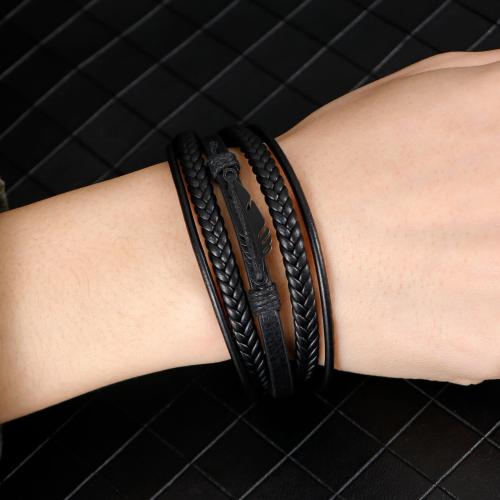 PU Leather Cord Bracelets, Tibetan Style, with PU Leather, plated, multilayer & for man, black, nickel, lead & cadmium free, Length:21 cm, Sold By PC