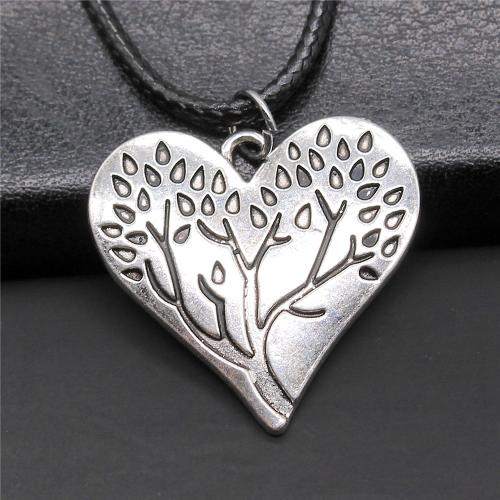 Zinc Alloy Jewelry Necklace with leather cord with 4cm extender chain Heart plated DIY Length 45 cm Sold By PC