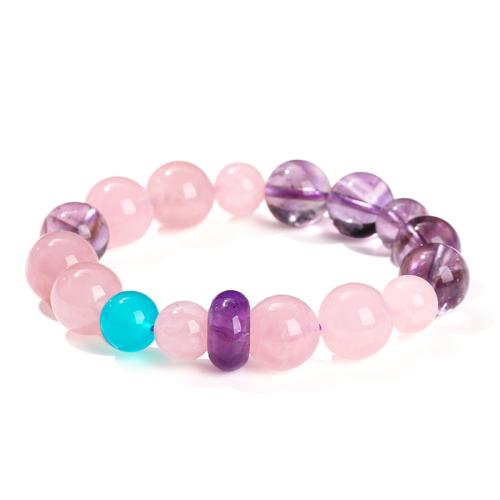 Amethyst Bracelet, with Madagascar Rose Quartz, handmade, fashion jewelry & for woman, beads length 10-12mm, Length:Approx 6-7 Inch, Sold By PC