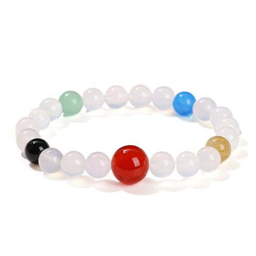 Белый агат браслет, Круглая, Связанный вручную, Народный стиль & Мужская, beads length 8mm, длина:Приблизительно 6 дюймовый, продается PC