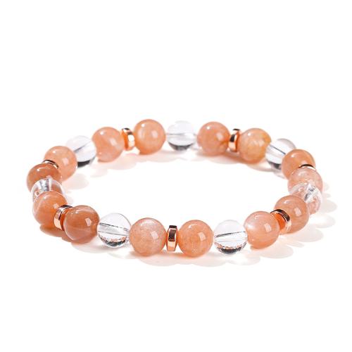 quartz clair bracelet, avec pierre du soleil, fait à la main, style folk & unisexe, beads length 8mm, Longueur:Environ 6 pouce, Vendu par PC