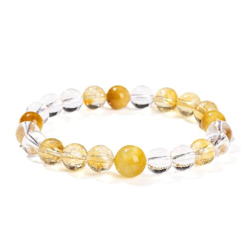 quartz clair bracelet, avec oeil de tigre & perles de citrine, Rond, fait à la main, style folk & unisexe, beads length 8mm,10mm, Longueur:Environ 6-6.5 pouce, Vendu par PC