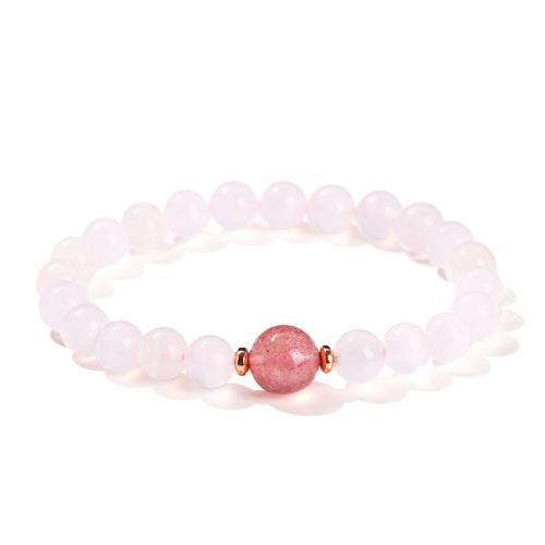 Calcite Bracelet, with Strawberry Quartz & Tibetan Style, Round, handmade, folk style & for woman, beads length 8mm,10mm, Length:Approx 6-6.5 Inch, Sold By PC