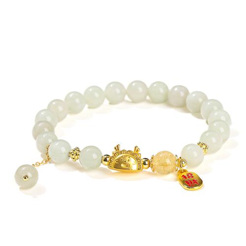 bracelet, avec quartz rutile & laiton & alliage de zinc, fait à la main, style folk & pour femme, beads length 8mm, Longueur:Environ 6 pouce, Vendu par PC