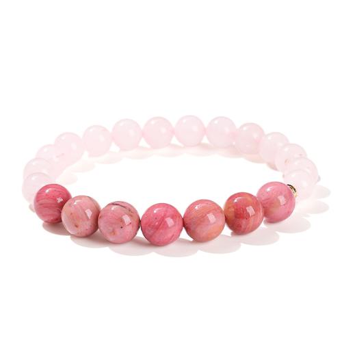 Rhodochrosite Bracelet, with Rose Quartz, Round, handmade, folk style & for woman, beads length 8mm,10mm, Length:Approx 6-6.5 Inch, Sold By PC