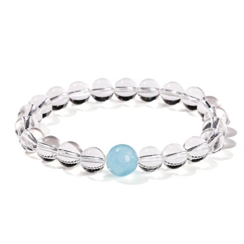 quartz clair bracelet, avec aigue-marine, Rond, fait à la main, style folk & unisexe, beads length 8mm, Longueur:Environ 6 pouce, Vendu par PC