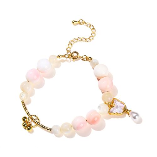Queen Conch Shell Bracelet, with Plastic Pearl & Brass, Butterfly, handmade, fashion jewelry & for woman, beads length 6-10mm, Length:Approx 6-8 Inch, Sold By PC