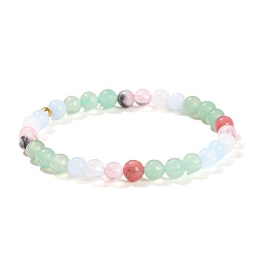 Green Aventurine Bracelet, with Chalcedony & Rose Quartz & 304 Stainless Steel, Round, handmade, fashion jewelry & for woman, beads length 6mm, Length:Approx 5.5-6 Inch, Sold By PC