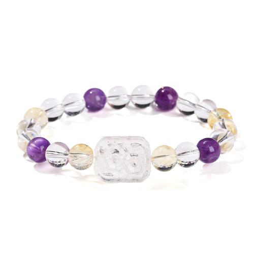 quartz clair bracelet, avec améthyste & perles de citrine, fait à la main, style folk & pour femme, beads length 8mm, Longueur:Environ 6 pouce, Vendu par PC