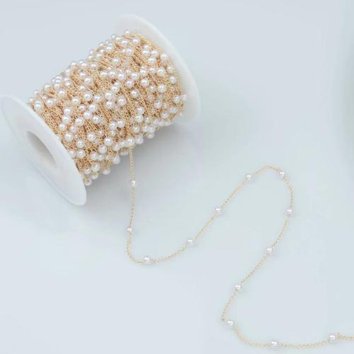 Mosaz Dekorativní řetěz, Plastové Pearl, s mosaz řetěz, DIY & různé velikosti pro výběr, více barev na výběr, 20m/Bag, Prodáno By Bag