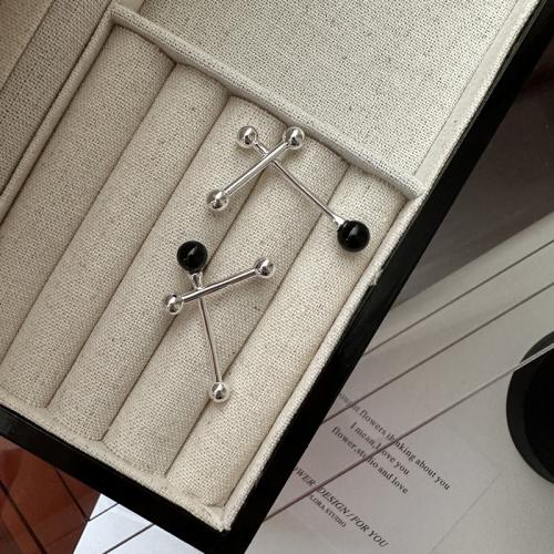 Srebro biżuteria kolczyki, 925 Srebro, ze Agat czarny, biżuteria moda & dla kobiety, 26x38mm, sprzedane przez para