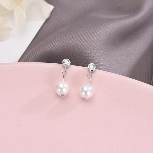 Cubic Zirconia Micro Pave Sterling Silver Earring 925 Sterling Silver with Shell Pearl fashion jewelry & micro pave cubic zirconia & for woman 19mm Sold By Pair