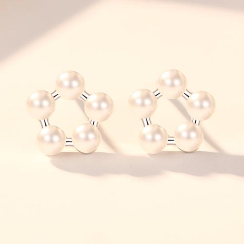 925 Sterling Silver Stud Earrings, with Shell Pearl, fashion jewelry & for woman, more colors for choice, 8x8mm, Sold By Pair