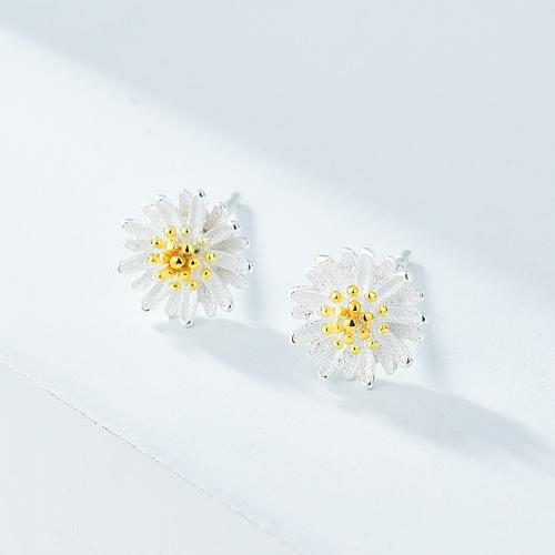 925 Sterling Silver Stud Earrings Daisy fashion jewelry & for woman 8mm Sold By Pair