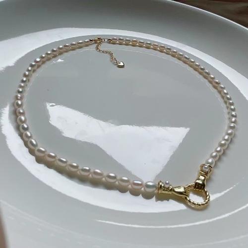 Freshwater Pearl Brass Chain Necklace, Pérolas de água doce, with cobre, with 5cm extender chain, joias de moda & para mulher, vendido para Aprox 40 cm Strand