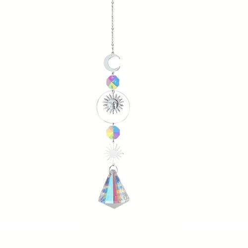 Hanging Ornaments, Tibetan Style, with Crystal, silver color plated, for home and office, nickel, lead & cadmium free, 35x325mm, Sold By PC
