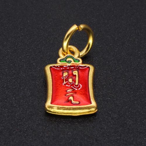 Cloisonne Pendants, Brass, with Cloisonne, Rectangle, gold color plated, DIY & enamel, red, 14x8mm, Sold By PC