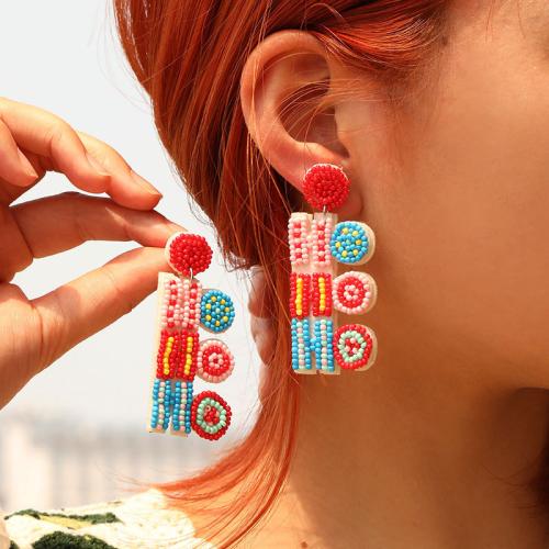 Bijoux boucles d'oreilles, tissu, avec Seedbead, bijoux de mode, multicolore, 27x64mm, Vendu par paire