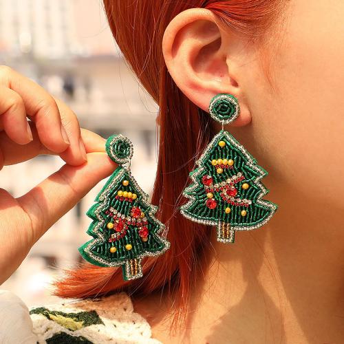Earring Jewelry Cloth with Seedbead fashion jewelry & with rhinestone Sold By Pair