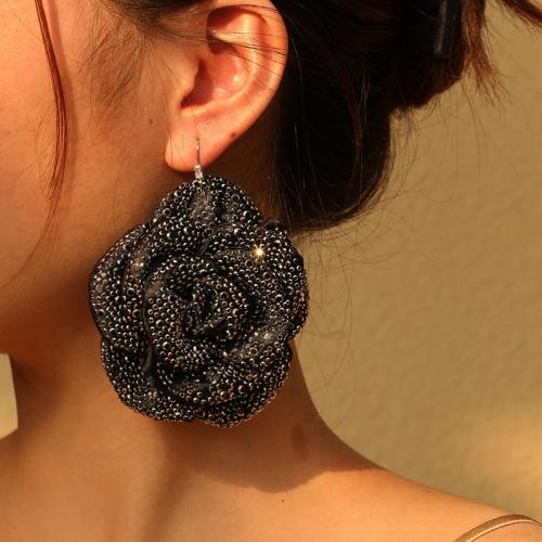 Earring Jewelry Cloth with Brass Flower fashion jewelry & micro pave cubic zirconia & with rhinestone Sold By Pair