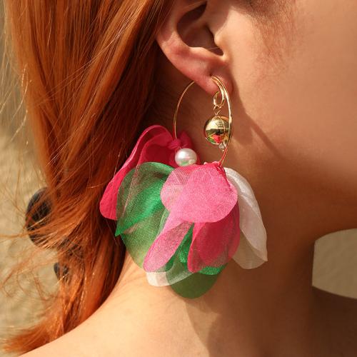 Ohrring Schmuck, Stoff, mit Kunststoff Perlen & Zinklegierung, Blume, Modeschmuck, keine, 102x104mm, verkauft von Paar