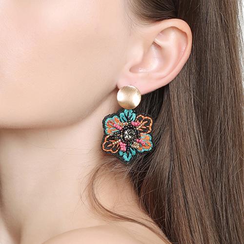 Tibetan Style Drop Earrings, with Seedbead & Cloth, Flower, plated, fashion jewelry, more colors for choice, nickel, lead & cadmium free, 35x55mm, Sold By Pair