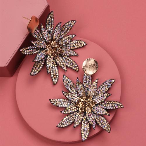 Earring Jewelry Cloth with Zinc Alloy Flower fashion jewelry & with rhinestone multi-colored Sold By Pair