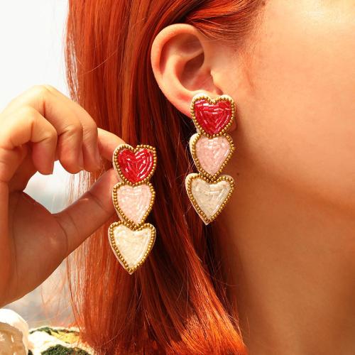 Earring Jewelry, Felt, with Glass, Heart, fashion jewelry, more colors for choice, 24x67mm, Sold By Pair